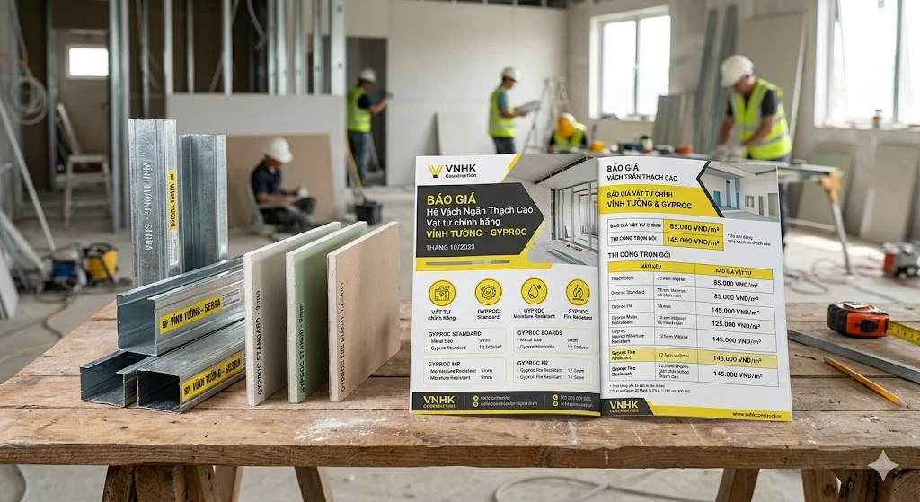 Bảng chi tiết các hạng mục trong báo giá vách ngăn tường thạch cao trọn gói mới nhất