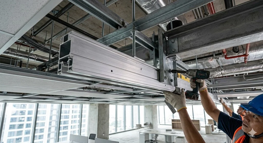 Kỹ thuật gia cố khung sắt dầm thép treo ray khi thi công vách ngăn phòng họp