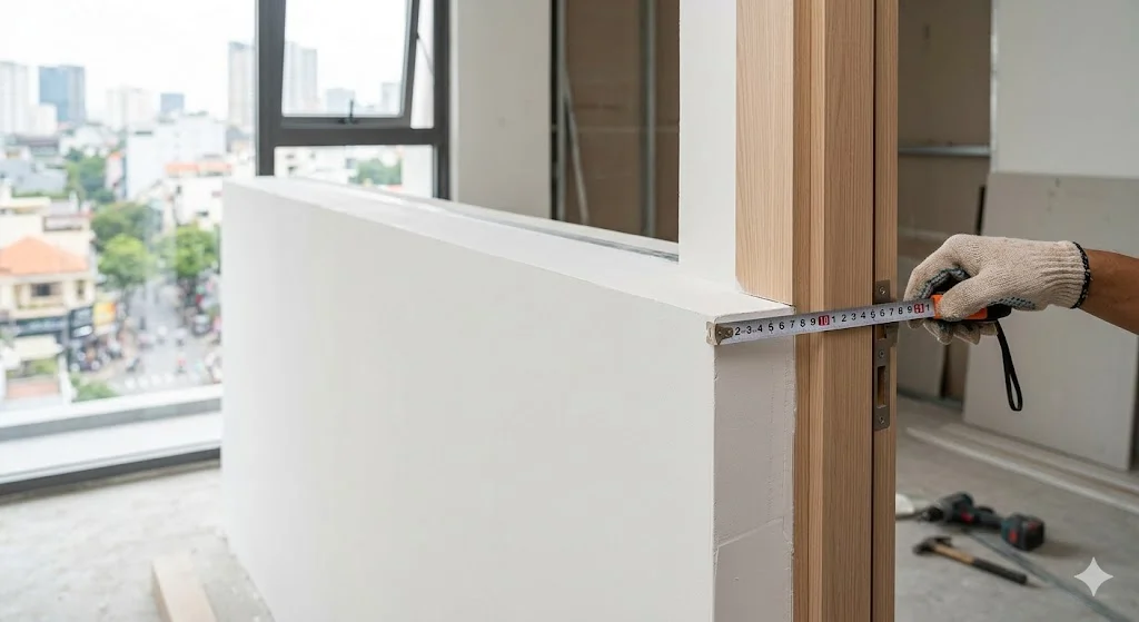 Mẫu vách ngăn thạch cao 2 mặt hoàn thiện phẳng mịn cho văn phòng hiện đại sang trọng
